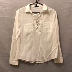 White long sleeve with open tie front